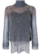 Aviù Scattered Bead Roll Neck Jumper - Blue