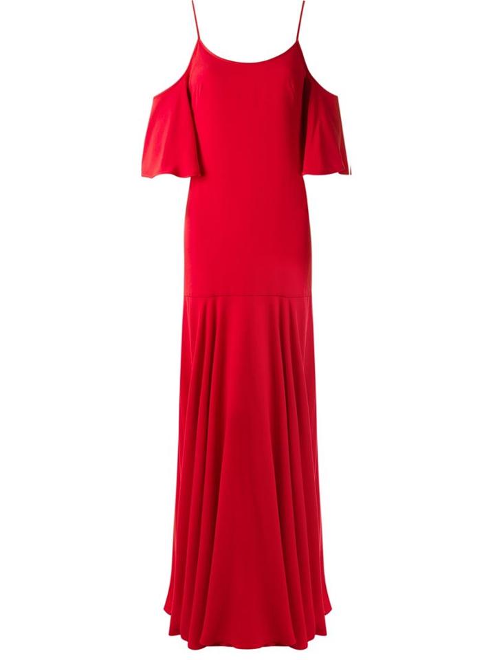 Reinaldo Lourenço Long Ruffled Dress, Women's, Size: 38, Red, Acetate/viscose