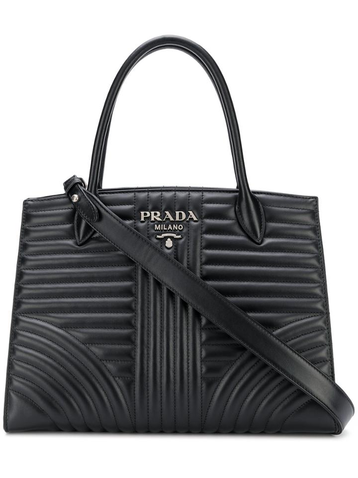 Prada Diagramme Quilted Tote - Black