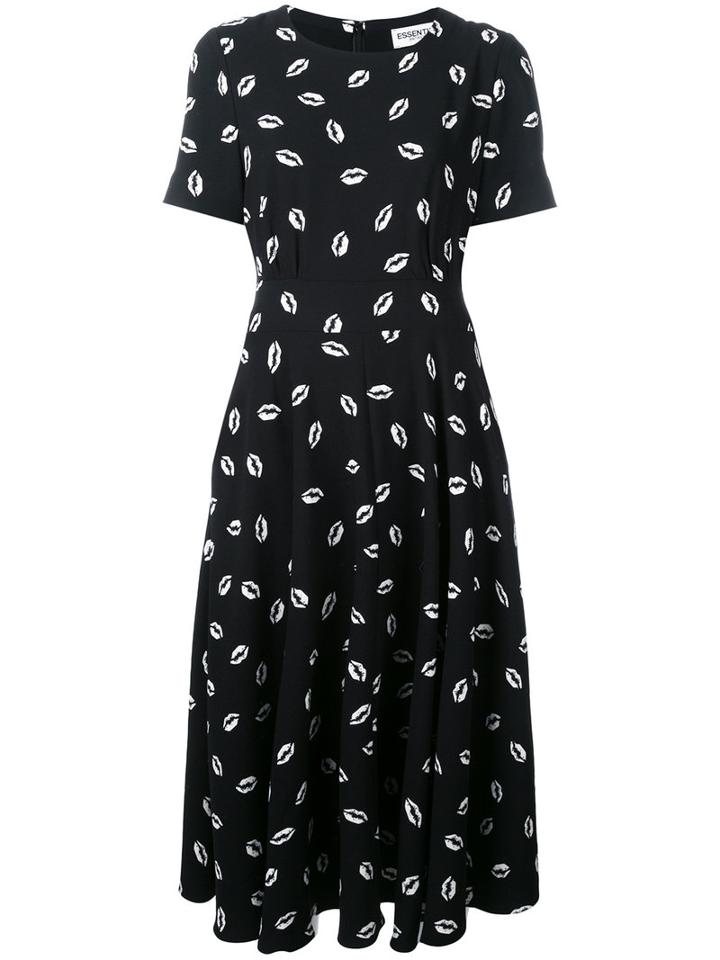 Essentiel Antwerp Lip Print Tea Dress, Women's, Size: 40, Black, Polyester/viscose
