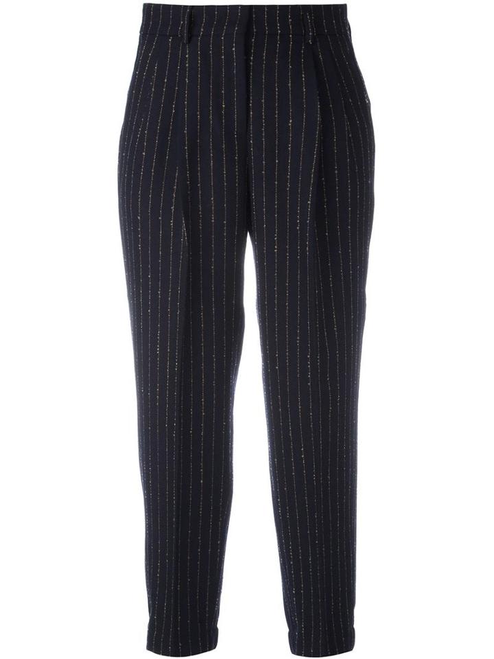 Incotex Gold-tone Pinstripe Trousers, Women's, Size: 44, Blue, Polyamide/mohair/wool