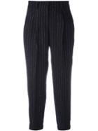 Incotex Gold-tone Pinstripe Trousers, Women's, Size: 44, Blue, Polyamide/mohair/wool