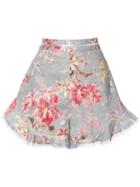 Zimmermann - Floral Print Shorts - Women - Cotton/linen/flax - 2, Blue, Cotton/linen/flax