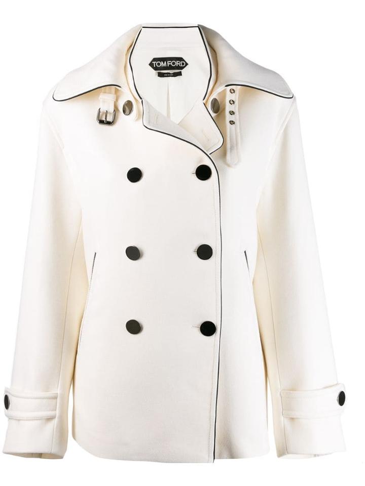 Tom Ford Buckled Collar Peacoat - White