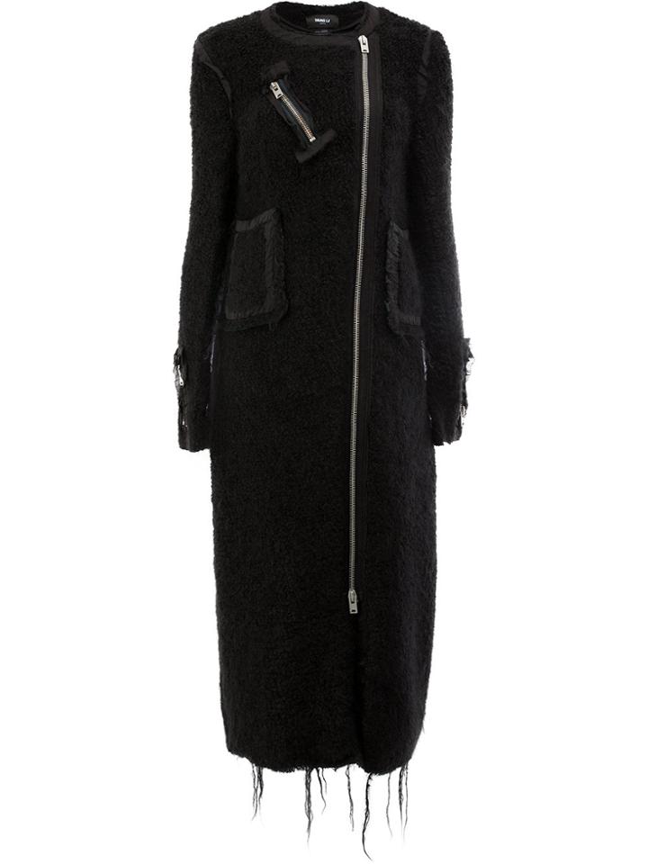 Yang Li Asymmetric Frayed Hem Coat - Black