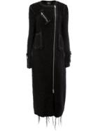 Yang Li Asymmetric Frayed Hem Coat - Black