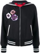 Dolce & Gabbana Floral Applique Sailor Jacket, Women's, Size: 40, Blue, Virgin Wool/silk/spandex/elastane
