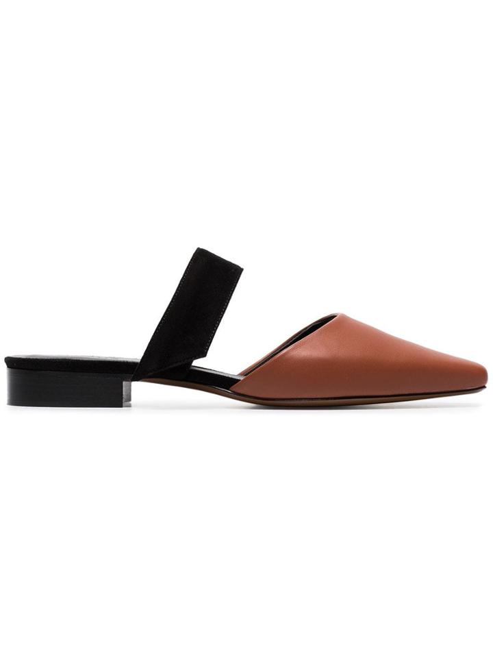 Neous Tan Brown And Black Epi Cut Out Leather Slippers