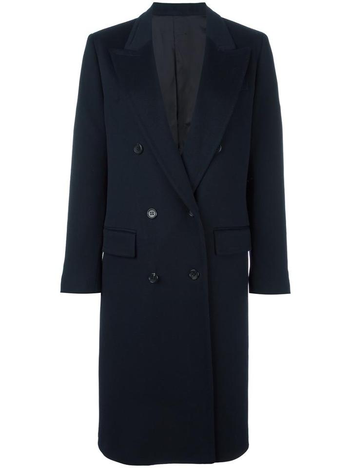 Alberto Biani Double Breasted Long Coat, Women's, Size: 38, Blue, Virgin Wool