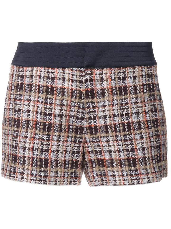 Loveless Plaid Tweed Shorts, Women's, Size: 36, Brown, Cotton