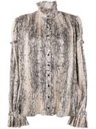 Wandering Snakeskin-print Pleated Blouse - Neutrals