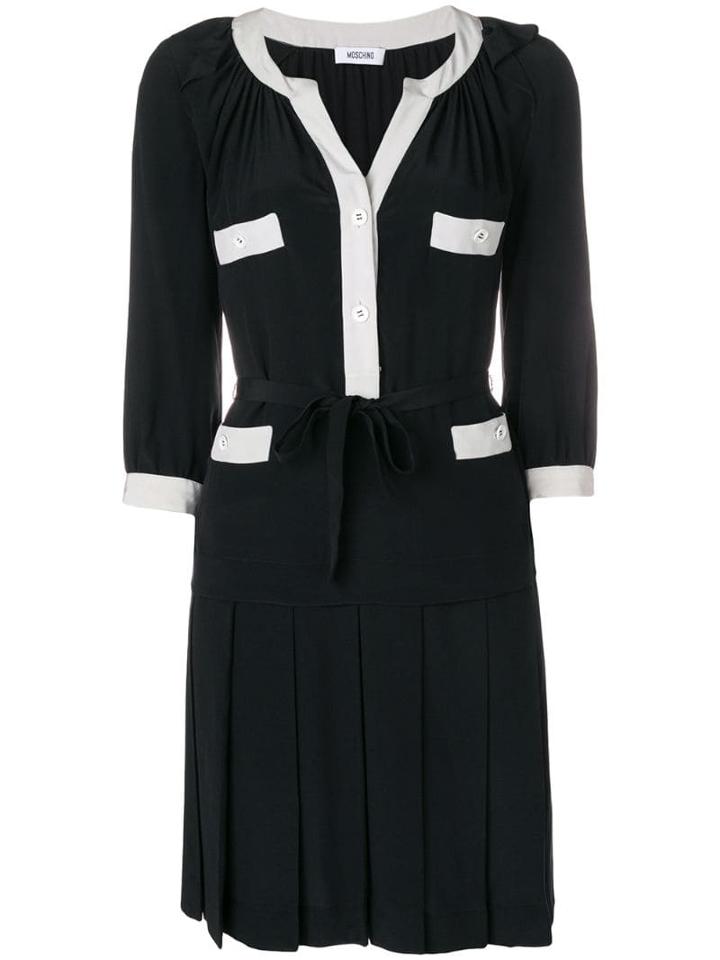 Moschino Pre-owned Contrast-trim Pleated Dress - Black