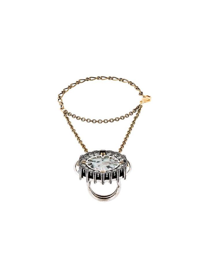 Lanvin Chain Trim Stone Ring, Women's, Size: Small, Metallic