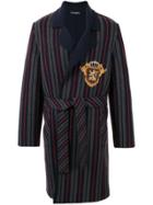 Dolce & Gabbana Crest-patch Striped Coat - Blue