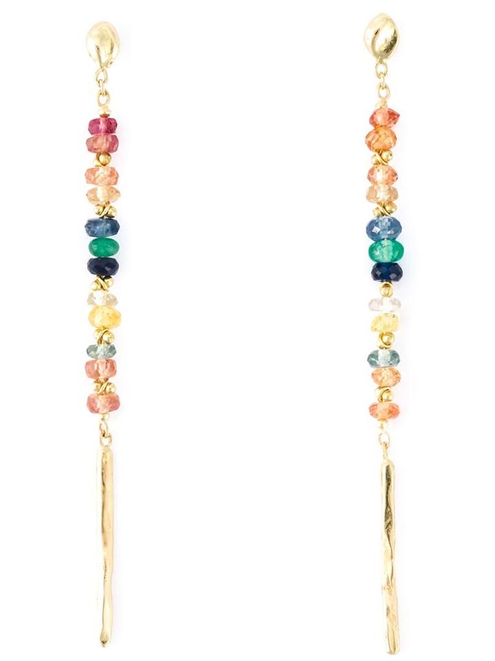 Natasha Collis Rainbow Sapphire Drop Rod Stud Earrings