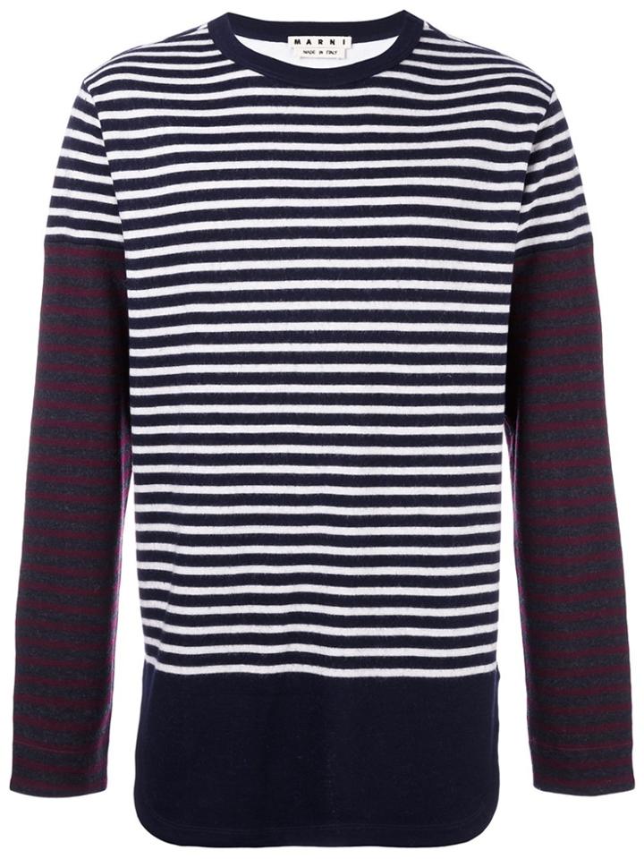 Marni Patchwork Stripe Jumper - Blue