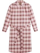 Burberry Lace Trim Collar Check Cotton Shirt Dress - Pink & Purple