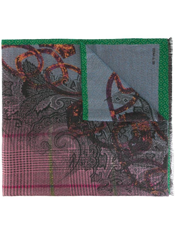 Etro Paisley Print Scarf, Adult Unisex, Blue, Silk/wool