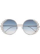 Fendi Eyewear Blue 58 Round Metallic Sunglasses