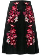 Red Valentino Floral Embroidered A-line Skirt - Black