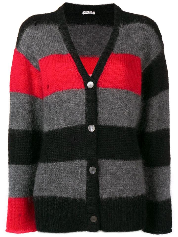 Miu Miu Colour Block Striped Cardigan - Grey