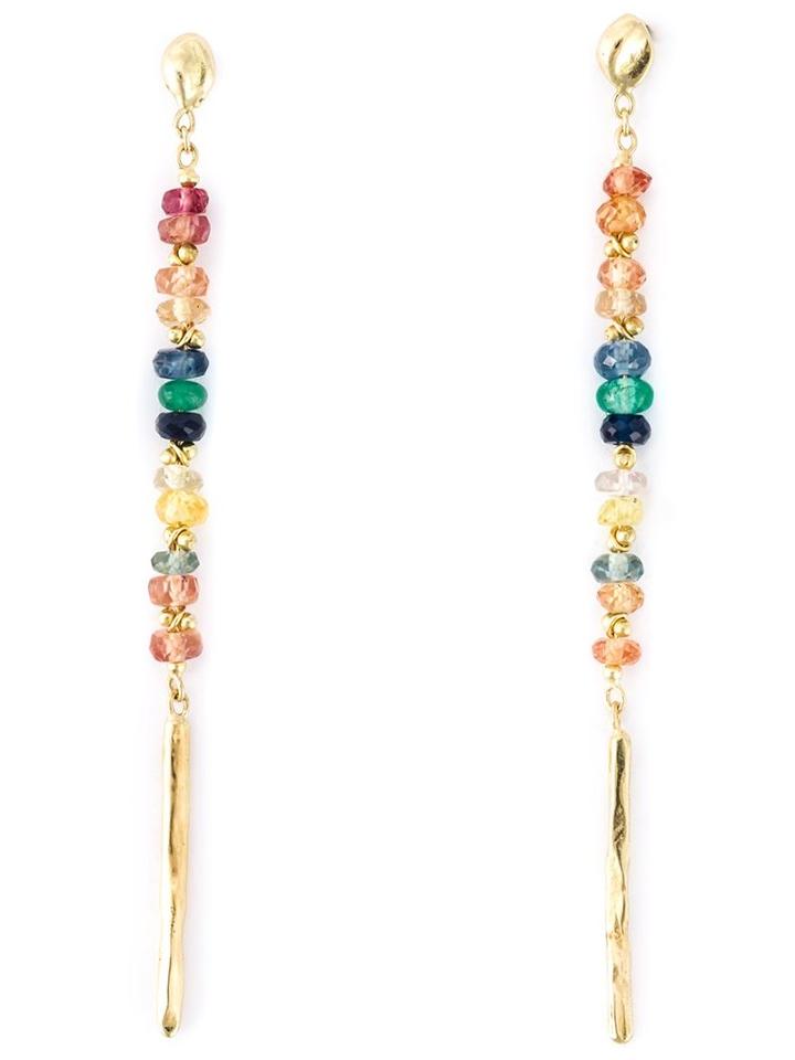 Natasha Collis Rainbow Sapphire Drop Rod Stud Earrings, Women's, Metallic, Sapphire/18kt Gold/emerald