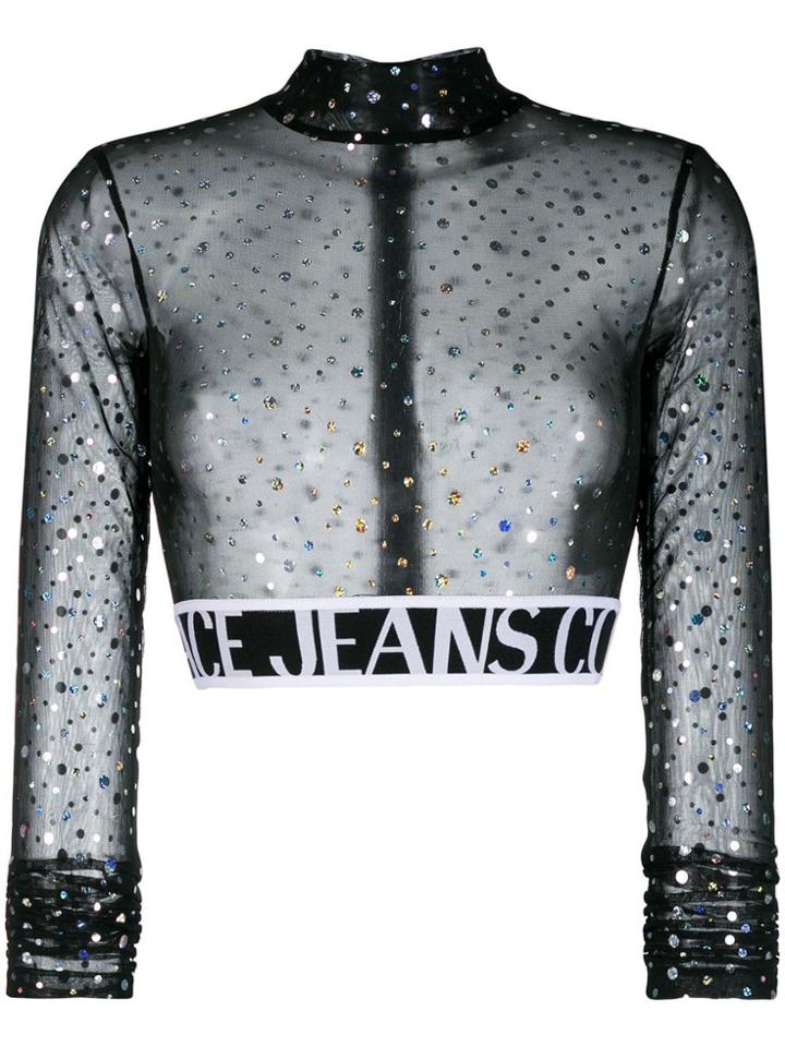 Versace Jeans Couture Cropped Sheer Top - Black