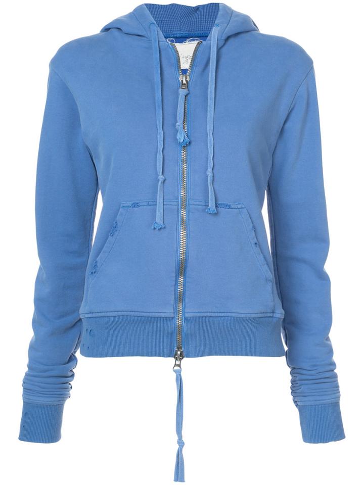 Greg Lauren Zipped Rear Print Hoodie - Blue