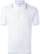 Brioni Blue Detailing Textured Polo Shirt, Men's, Size: 48, White, Silk/cotton