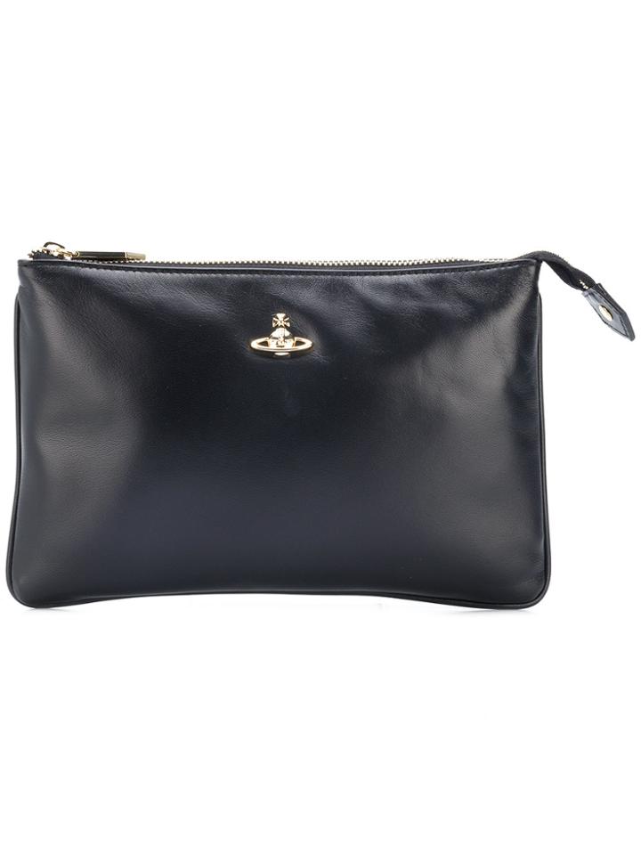 Vivienne Westwood Top Zip Logo Clutch - Black