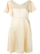 Saint Laurent Shoulder Slit Flared Dress, Women's, Size: 40, Yellow/orange, Silk