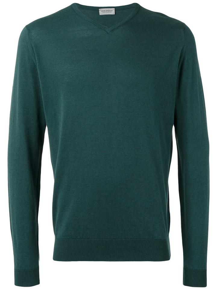 John Smedley Slight V-neck Jumper, Men's, Size: Xl, Green, Cotton