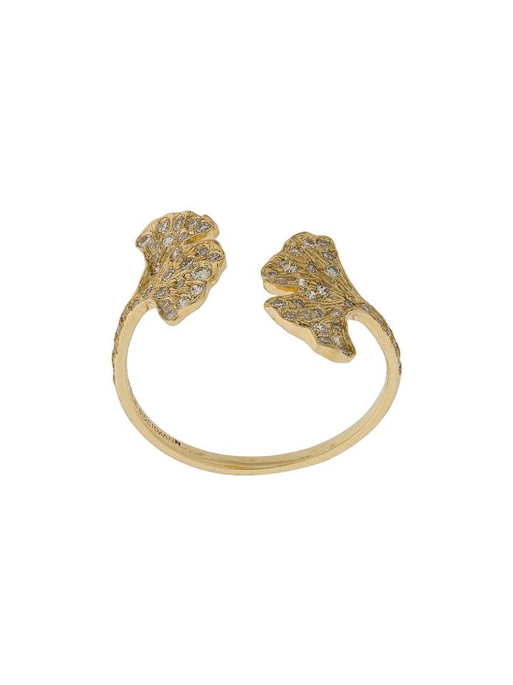 Aurelie Bidermann 18kt Yellow Gold Ginkgo Diamond Open Ring
