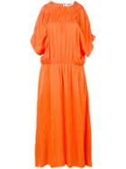 Msgm Cold-shoulder Midi Dress - Orange