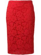 Valentino Lace Pencil Skirt - Red