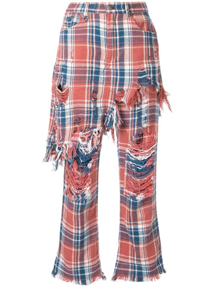 R13 Plaid Distressed Trousers - Orange