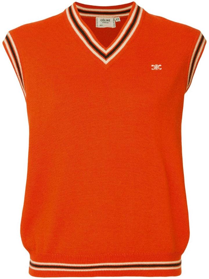 Céline Pre-owned Stripe Trim Sweater Vest - Orange