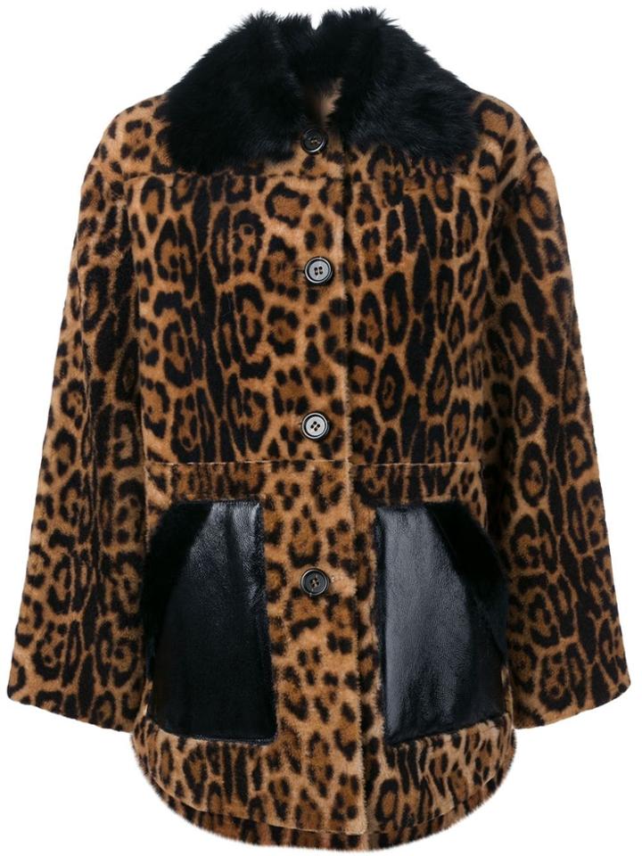 Yves Salomon Leopard Shearling Coat - Brown