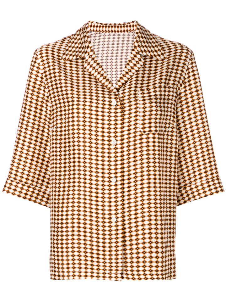 Alberto Biani Diamond Print Half Sleeve Open Collar Shirt - Brown