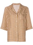 Alberto Biani Diamond Print Half Sleeve Open Collar Shirt - Brown