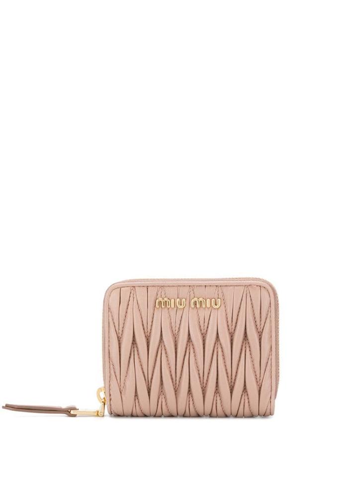 Miu Miu Matelassé Zipped Wallet - Neutrals