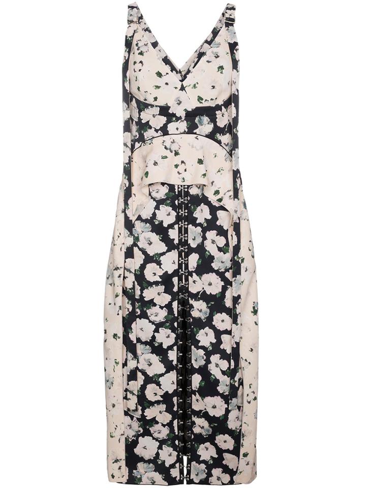 Proenza Schouler Silk Floral Dress With Hook And Eye Fasteners - Black