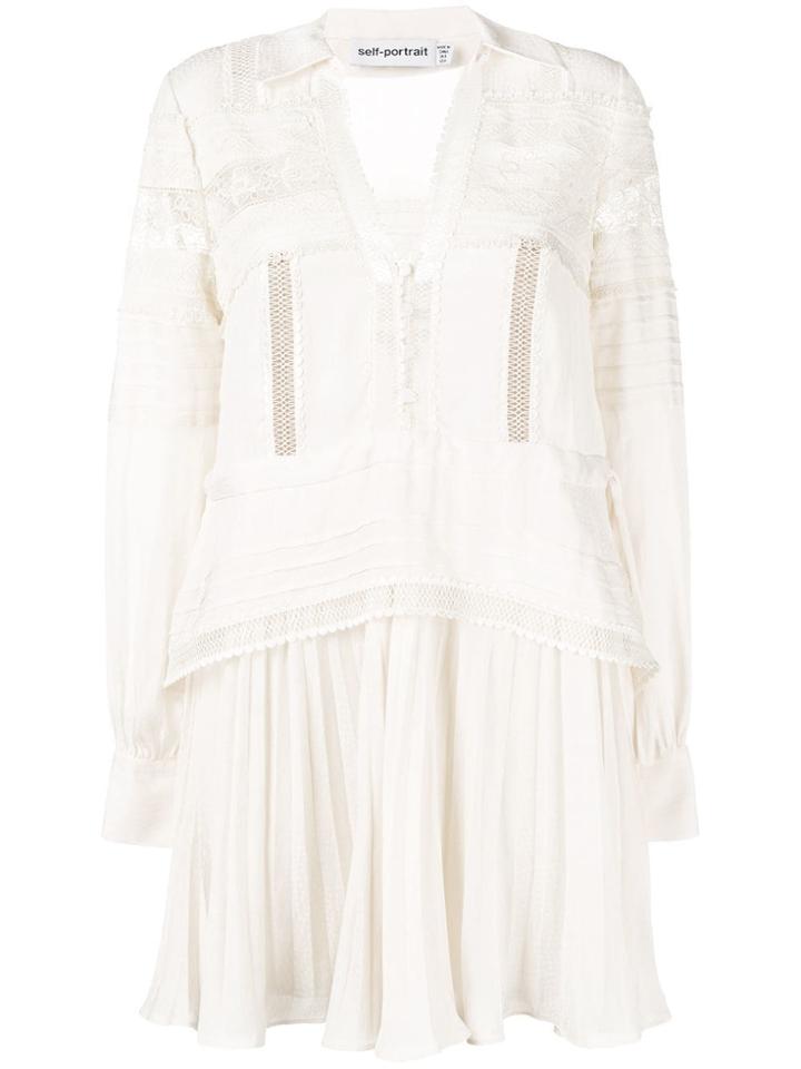 Self-portrait Embroidered Long-sleeve Dress - White