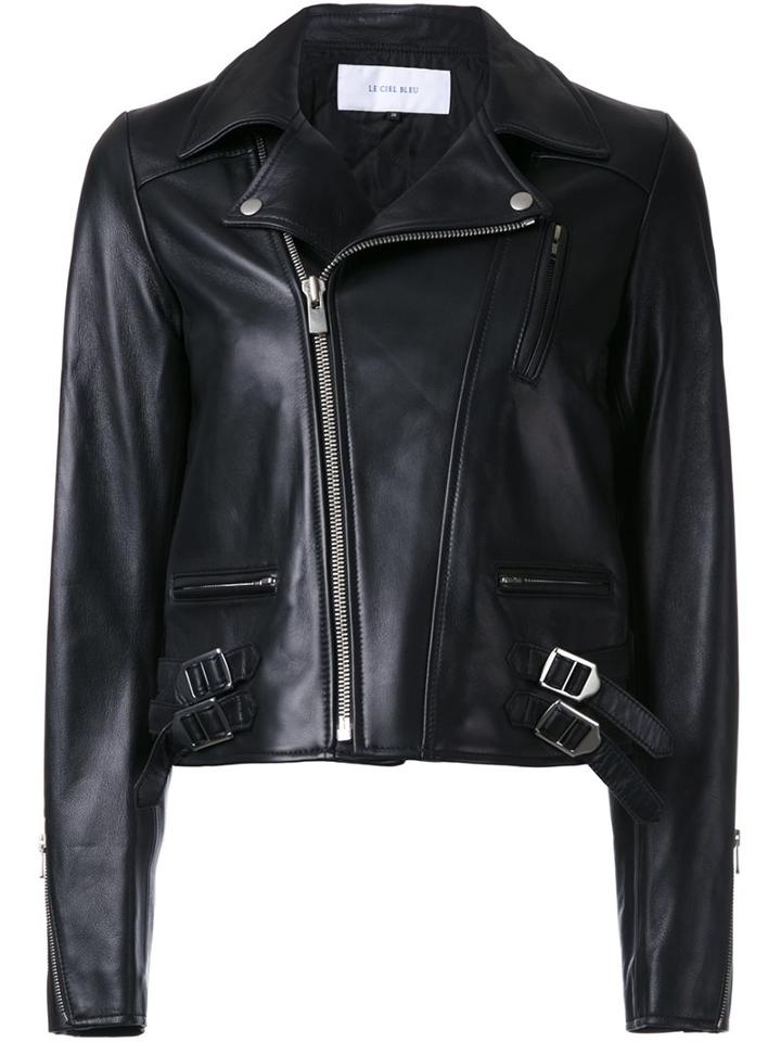 Le Ciel Bleu 'lamb Leather Riders' Jacket, Women's, Size: 38, Black, Sheep Skin/shearling
