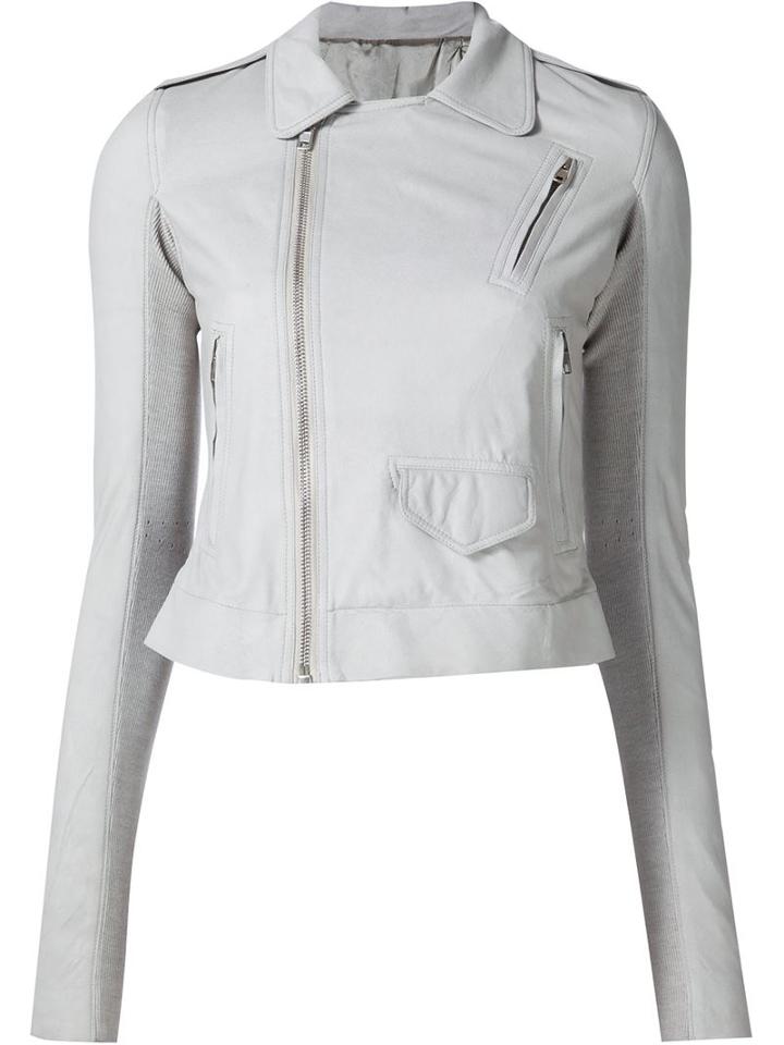 Rick Owens Cropped Biker Jacket, Women's, Size: 44, Grey, Leather