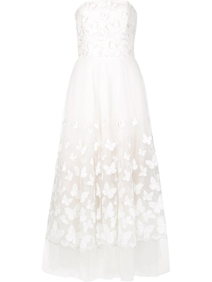 Marchesa Notte Butterfly Flared Dress, Women's, Size: 10, White, Nylon