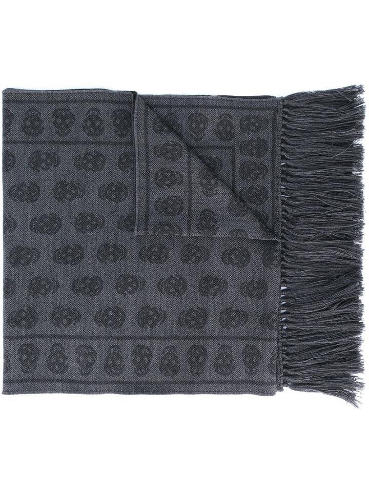 Alexander Mcqueen - Skull Print Scarf - Men - Wool - One Size, Grey, Wool