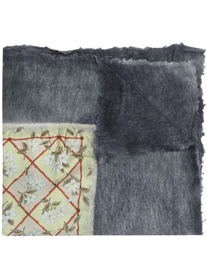 Avant Toi Floral Pattern Check Scarf - Grey