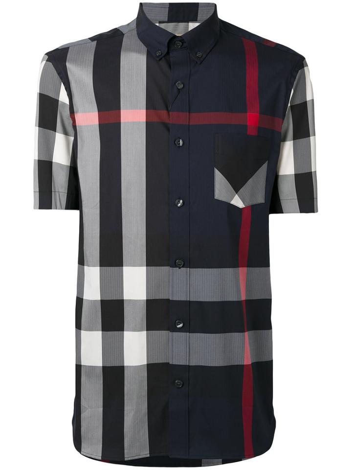 Burberry - Check Short Sleeve Shirt - Men - Cotton/polyamide/spandex/elastane - Xl, Blue, Cotton/polyamide/spandex/elastane