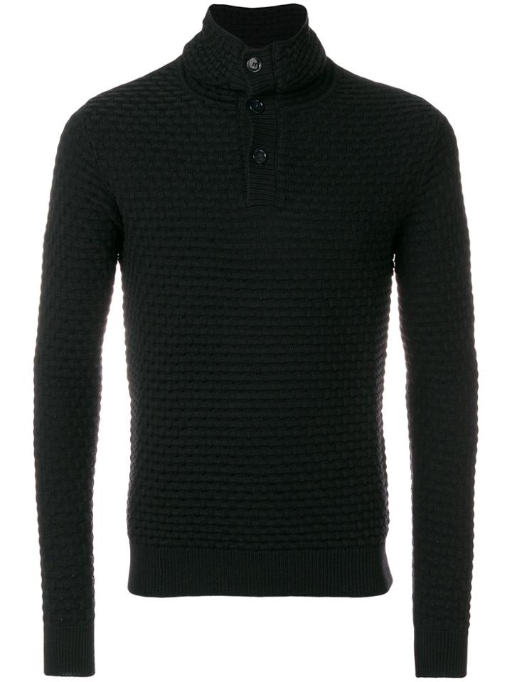 Paolo Pecora Textured High Neck Button Detail Sweater - Black